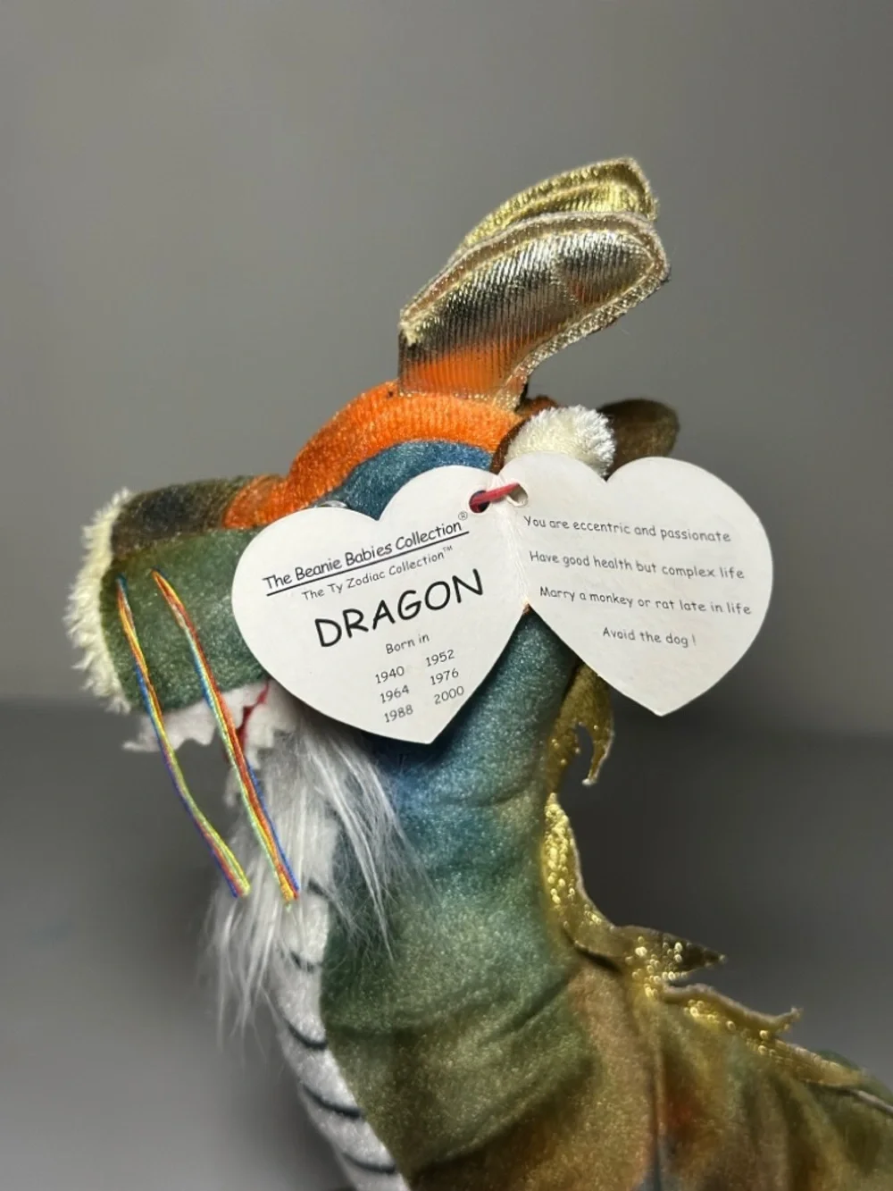 Ty Beanie Baby Chinese Zodiac Dragon Plush – Retired Tie-Dye Dragon (2000) - Picture 12 of 16